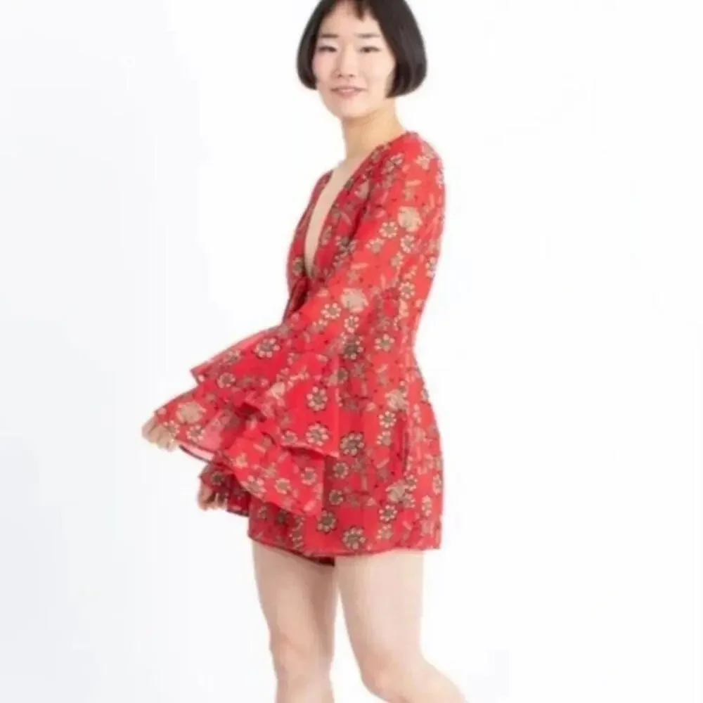 For Love & Lemons Boho Red Floral Pia romper size‎ M Boho Free - Picture 2 of 11